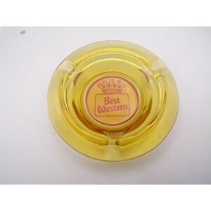 Best‎ Western Round Yellow Glass Ashtray Vintage Hotel Souvenir Collectible